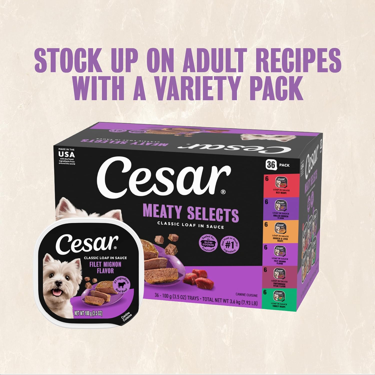 Cesar Classic Loaf in Sauce Adult Wet Dog Food Filet Mignon, 3.5 oz. Easy Peel Trays, 24 Count (Pack of 1) - Image 12