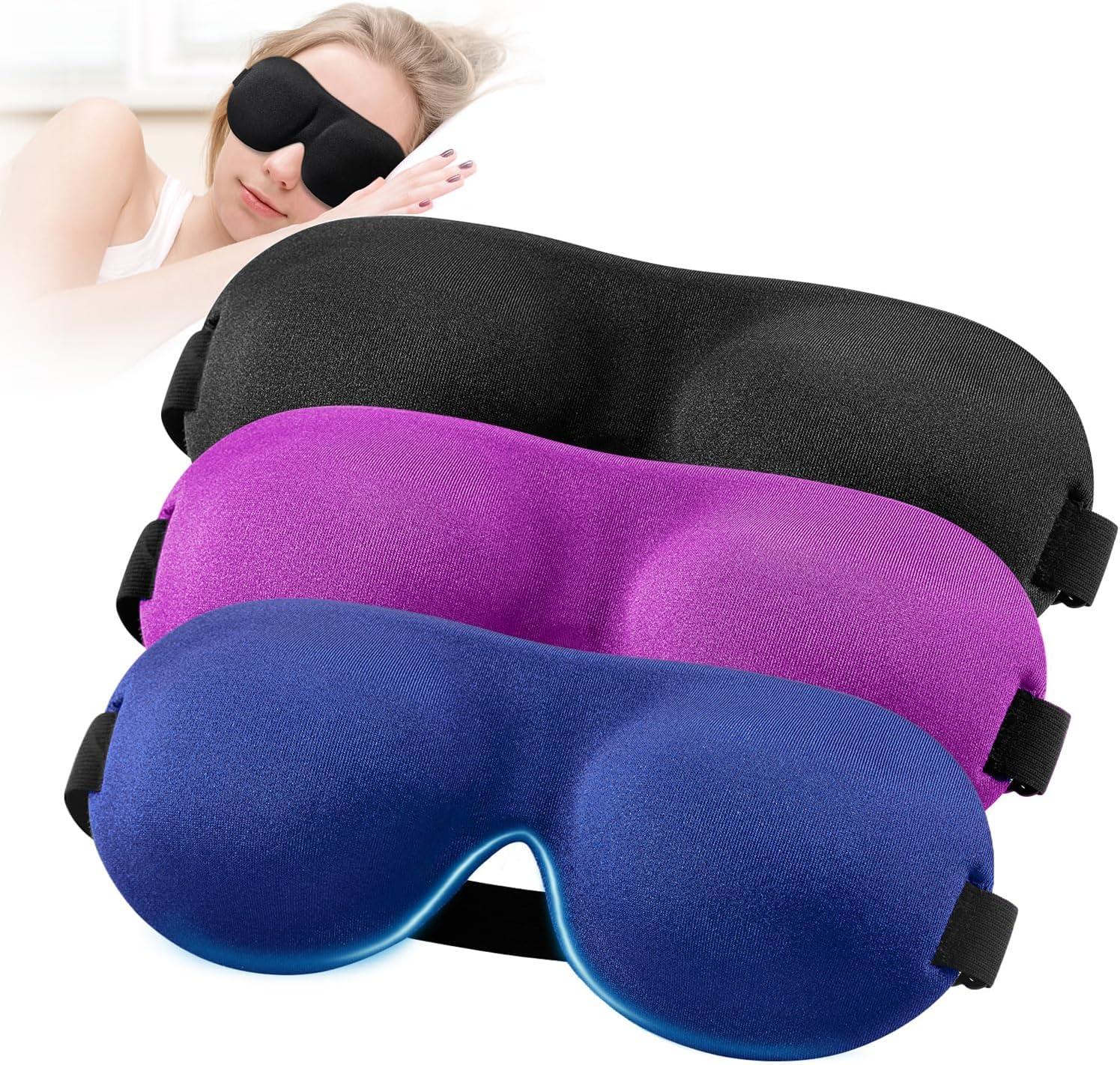 YIVIEW 3D Sleep Mask front view of three color pack for light blocking.