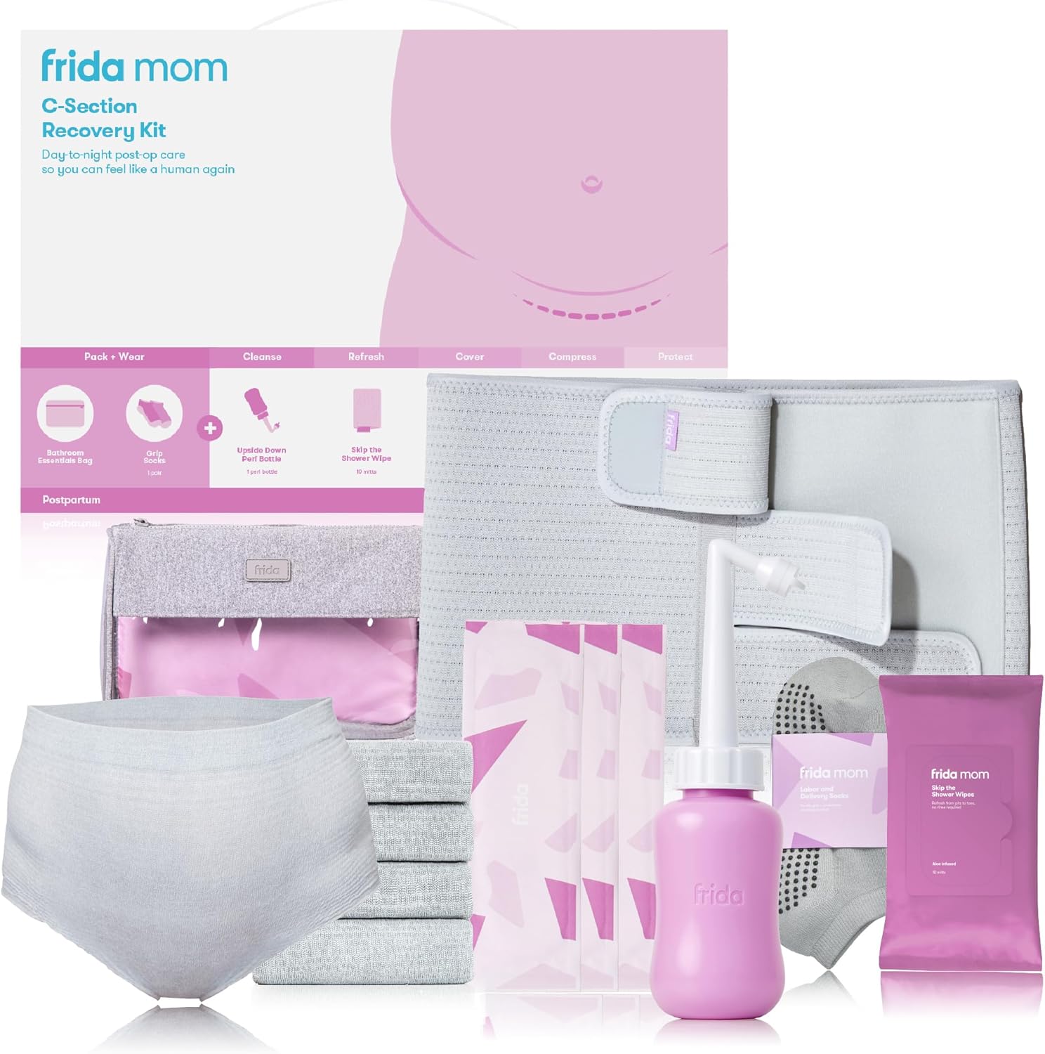 Frida Mom C-Section Recovery Kit front view showing complete postpartum care packaging