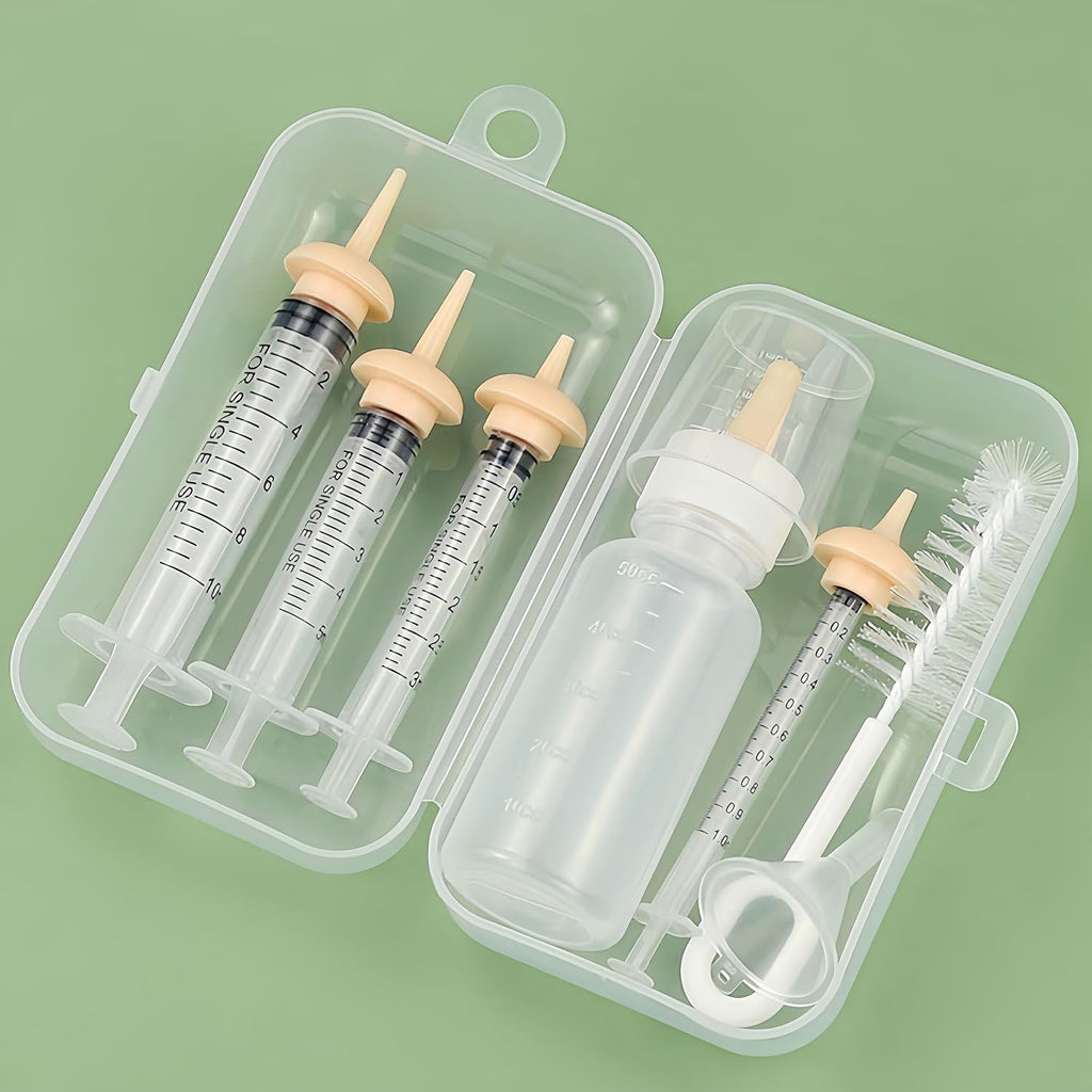 ZORQ pet nursing kit front view showing fifty milliliter feeding bottle and silicone nipples.