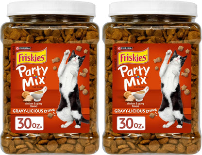 Purina Friskies Party Mix Gravy-LiciousCrunch Chicken and Gravy FlavorsCat Treats - 30 oz Canister - Image 13