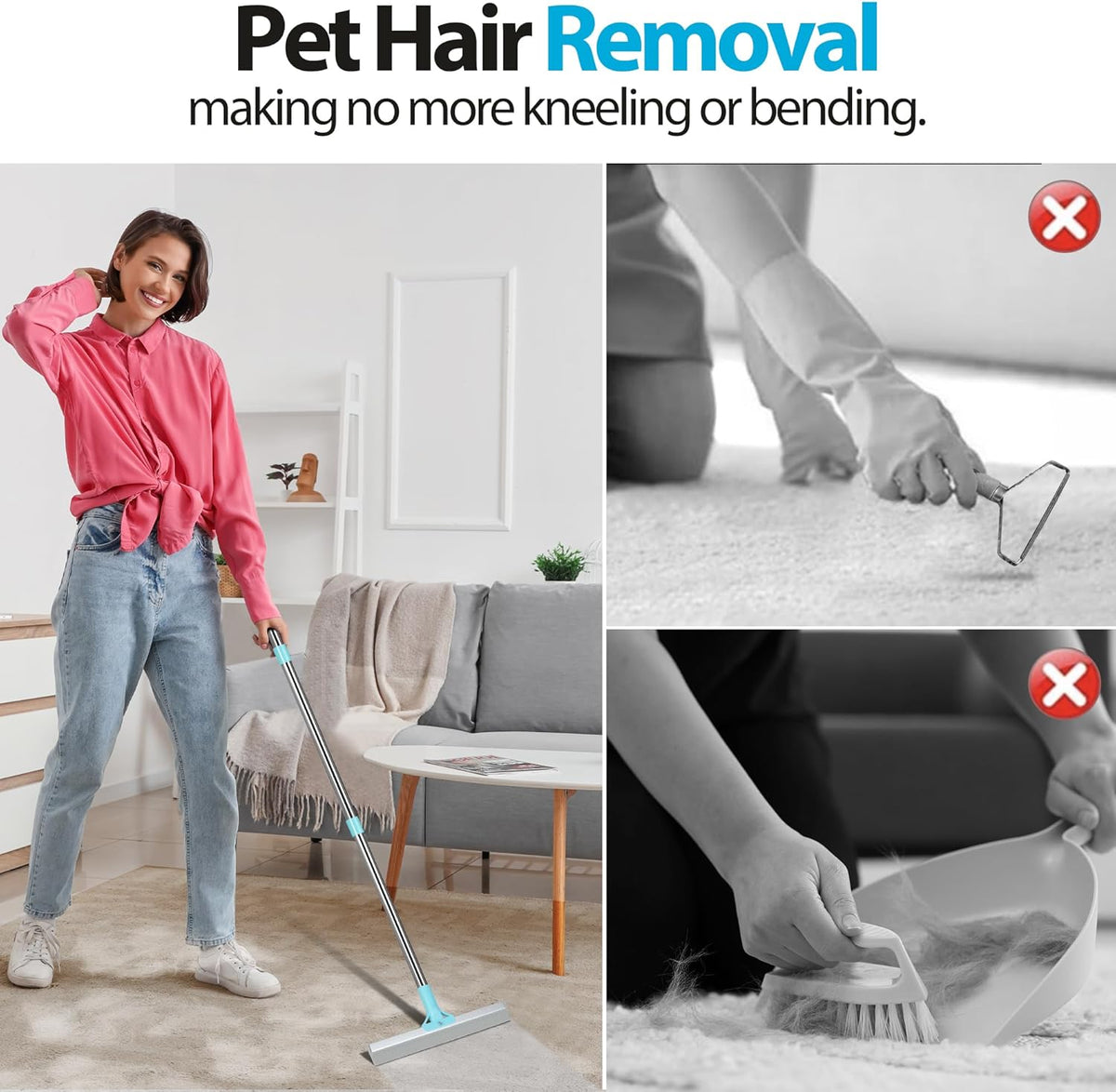 Thalomely adjustable 54 inch handle for pet hair removal tool