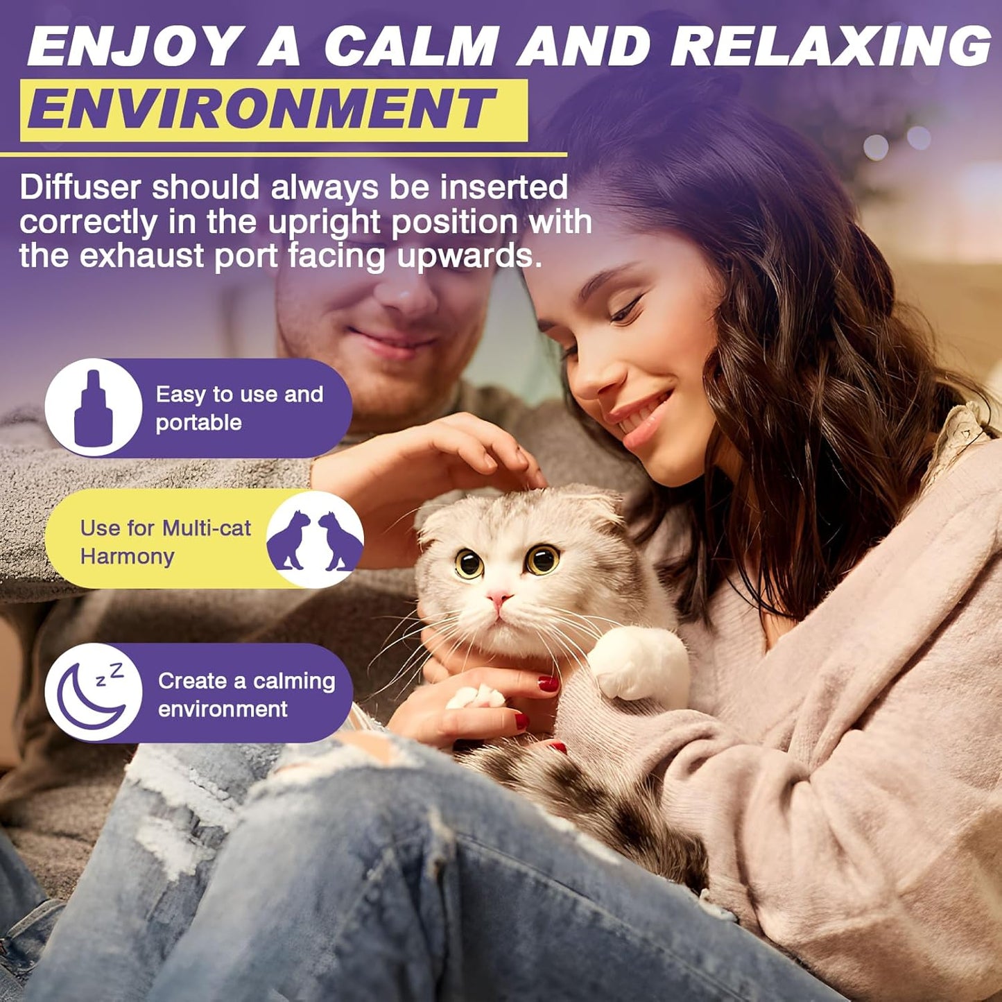 Infographic demonstrating how the drug-free feline soothing pheromone relieves cat anxiety.