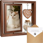 HAMUIERS Cat Memorial Rotating Wooden Picture Frame front view displaying vertical photo.