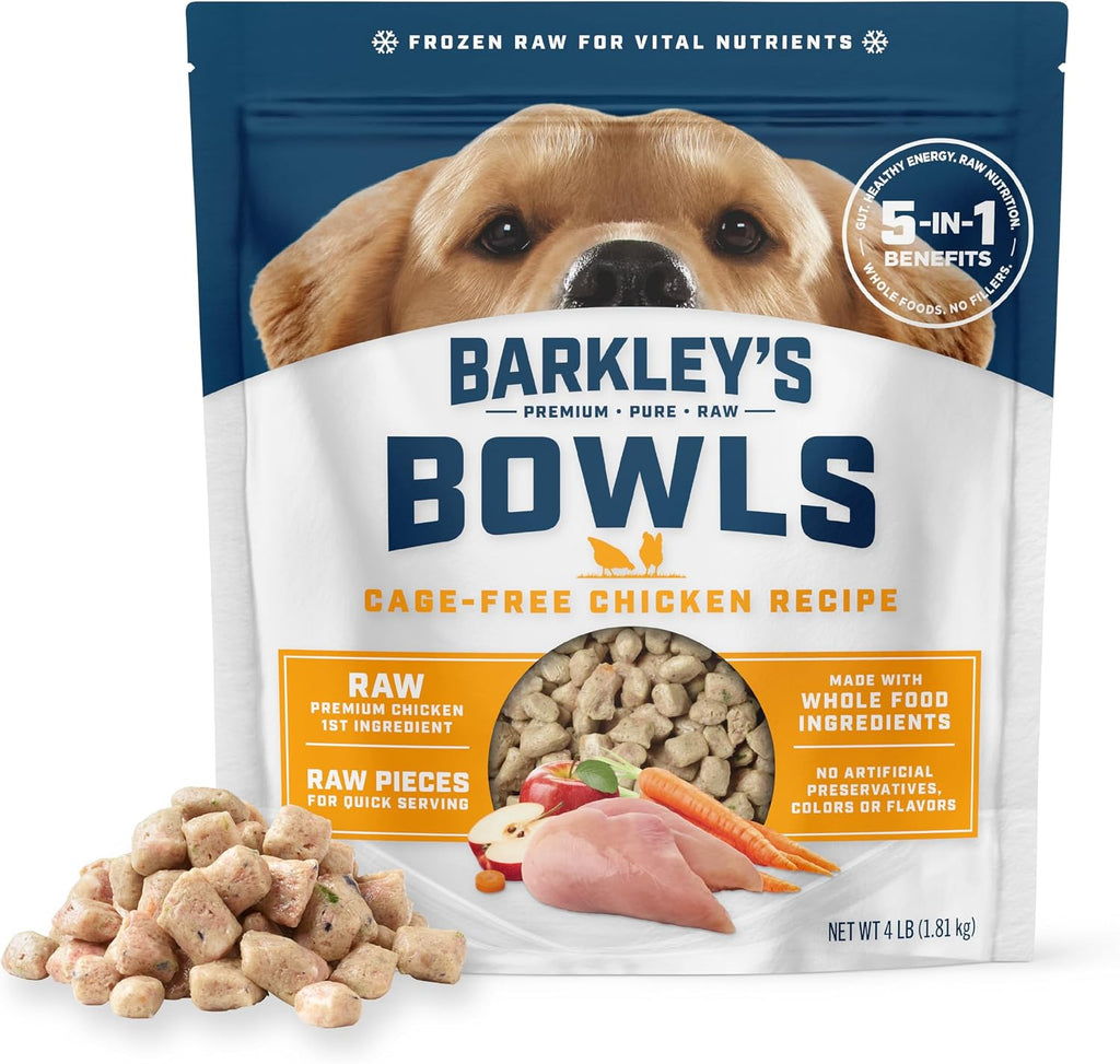Barkley's Bowls Frozen Raw Chicken Dog Food 4 lb bag front view