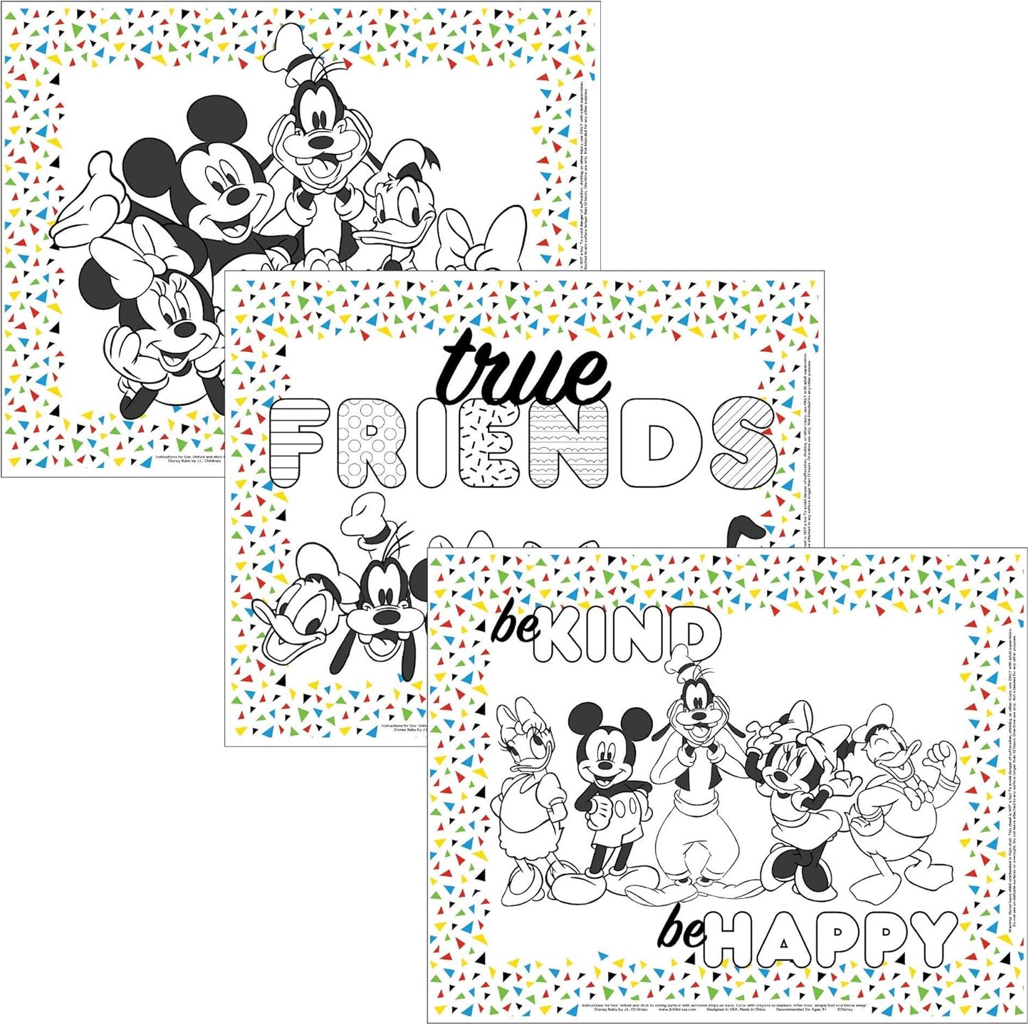 J.L. Childress Disney Baby ColorMe Disposable Placemats front view of the twenty-four pack packaging featuring Mickey Mouse.