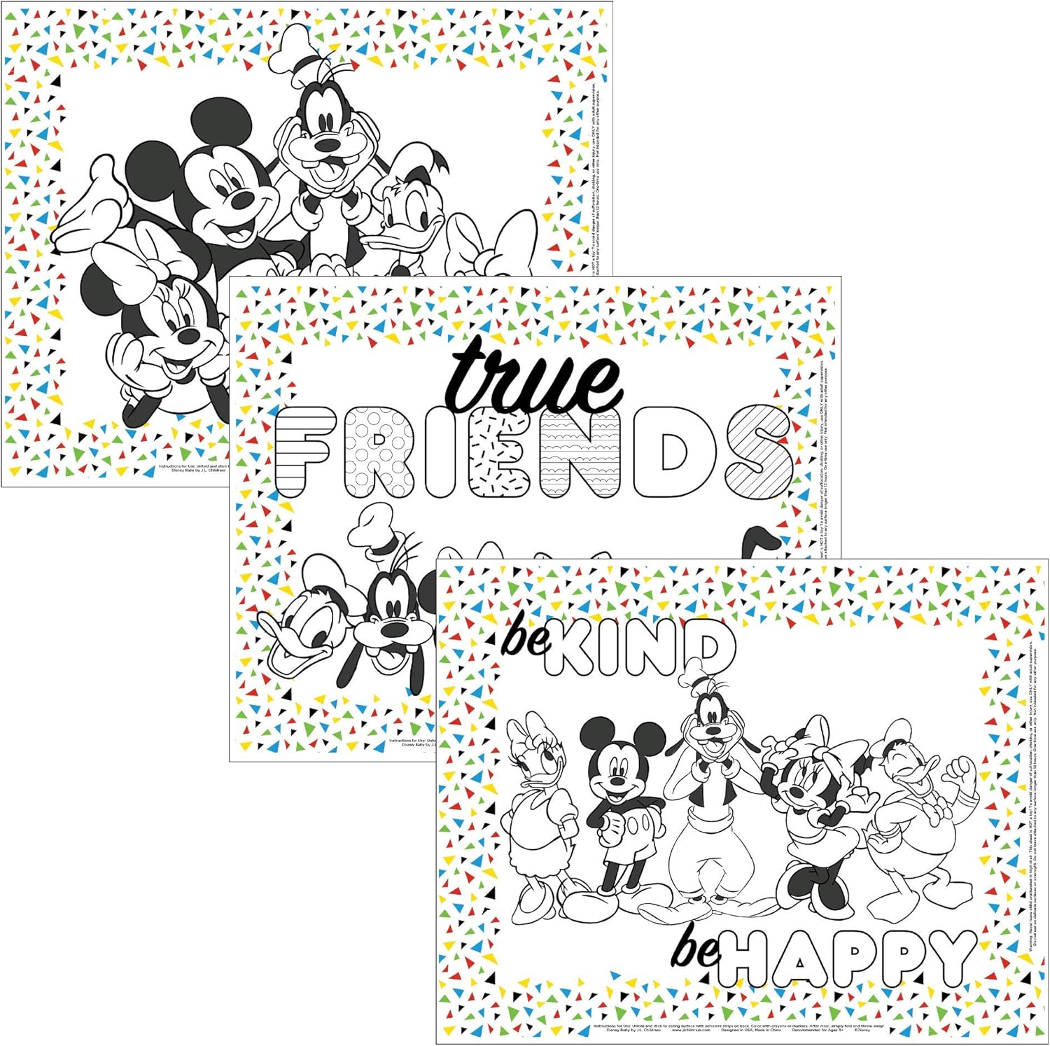 J.L. Childress Disney Baby ColorMe Disposable Placemats front view of the twenty-four pack packaging featuring Mickey Mouse.