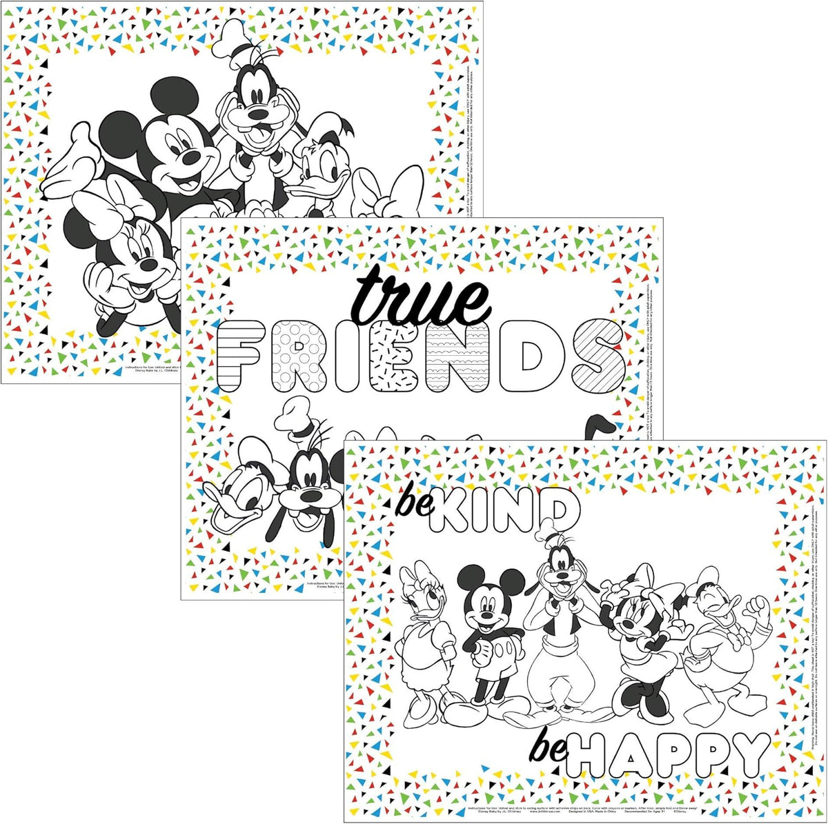 J.L. Childress Disney Baby ColorMe Disposable Placemats front view of the twenty-four pack packaging featuring Mickey Mouse.