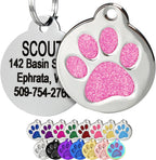 GoTags Paw Print Round Stainless Steel Pet Tag for Dogs and Cats, Personalized with 4 Lines of Custom Engraved ID Name and Number, in Stainless Steel and 15 Colors Small and Large, Glitter Blue - Image 12