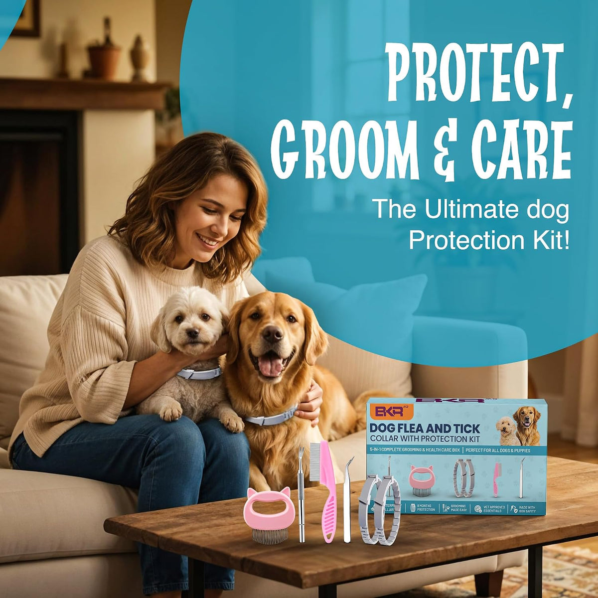 Full set of dog grooming and tick removal accessories