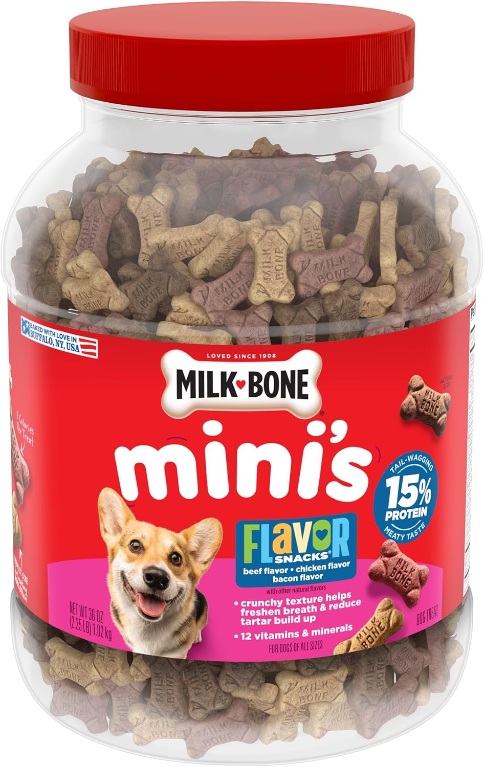 Milk-Bone Flavor Snacks Mini's Dog Biscuits, Flavored Crunchy Dog Treats, 36 Oz. Canister - Image 9
