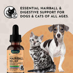 Dog and cat herbal tincture bottle designed for safe hairball elimination.