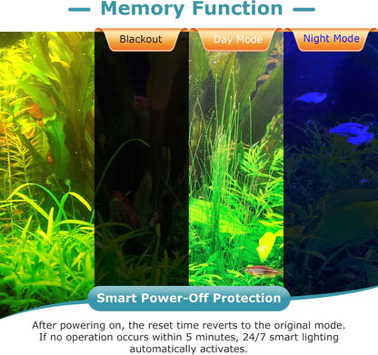 Hygger programmable aquarium plant light showing the eight selectable color modes side by side