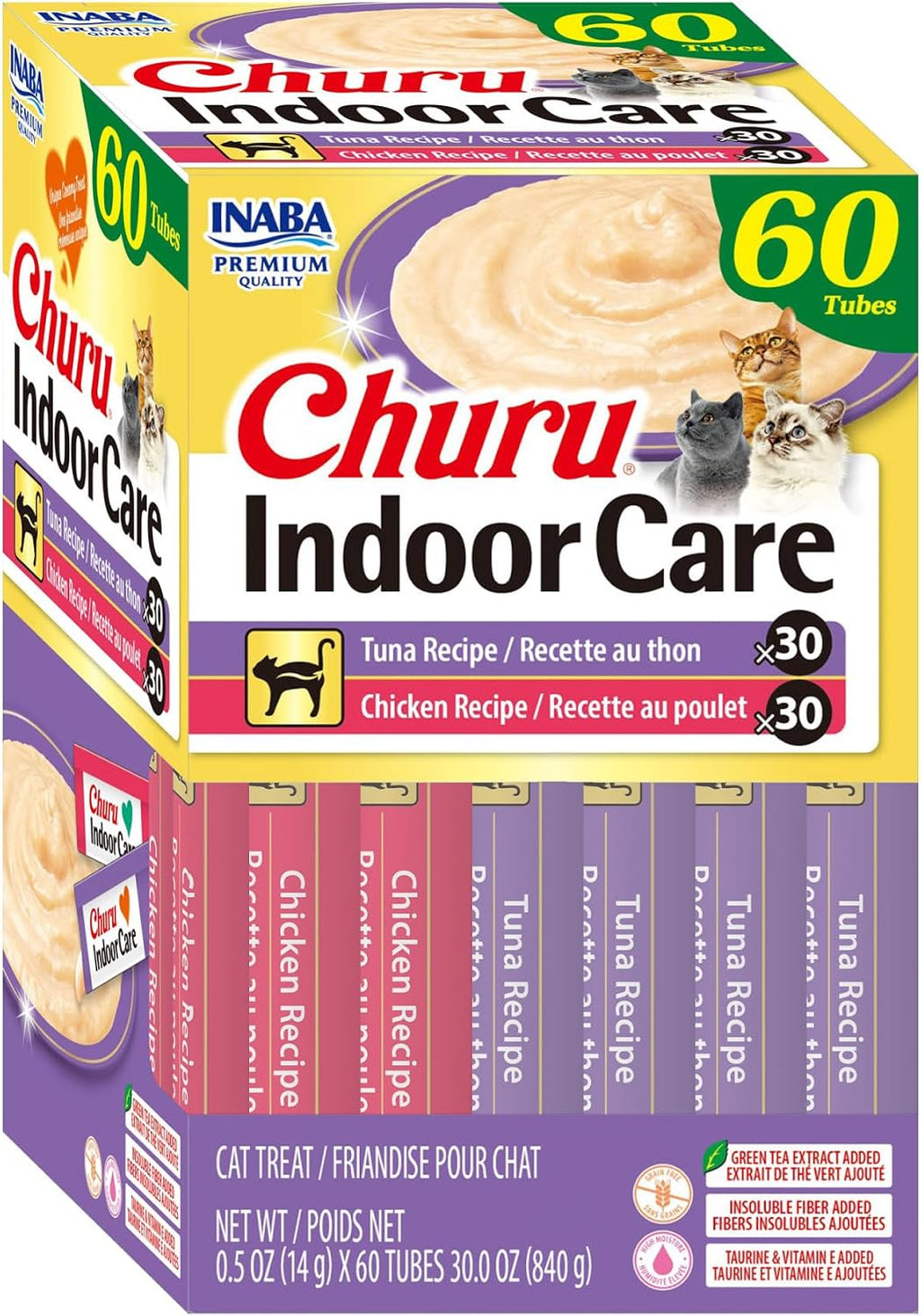 INABA Churu Indoor Care for Hairball Control, Functional Lickable Cat Treat with Taurine & Green Tea Extract, 0.5oz Each, 20 Tubes Total, Tuna & Chicken Variety - Image 9