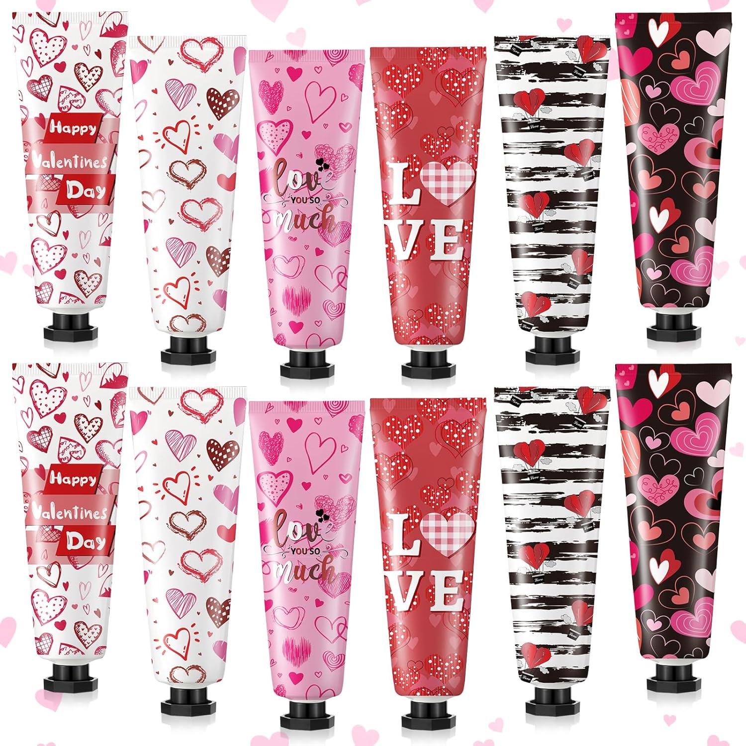 Siifert Valentine's Day Hand Cream Gift Set front view displaying twelve heart-patterned tubes