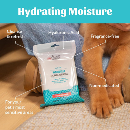 Skout's Honor HydroClear plant based pet wipes ingredient list and features