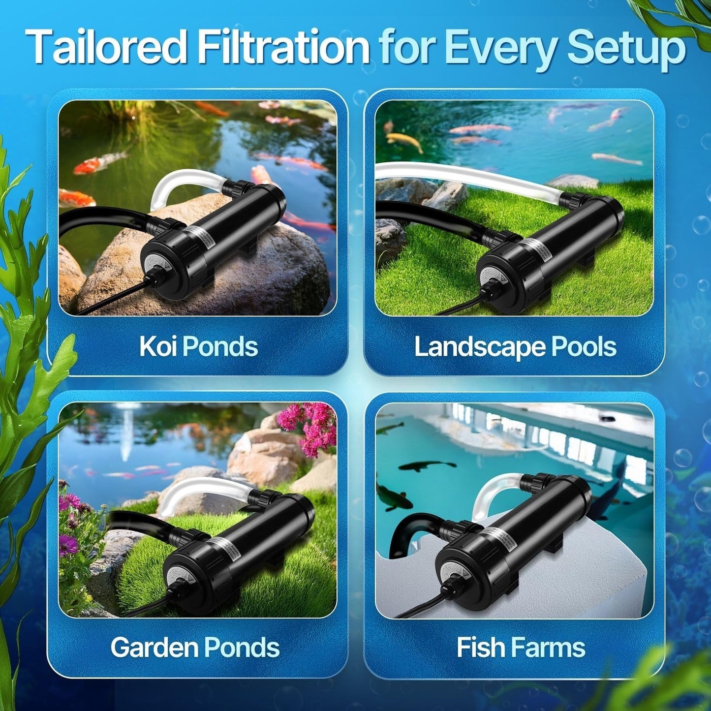 Flexzion Pond UV Lights for Outdoor Ponds - 9W Small Light, 2113-Gal Capacity, 1500L/H UV Pond Clarifier for Outdoor Ponds, Clears Water in Days (CUV-109A) - Image 9