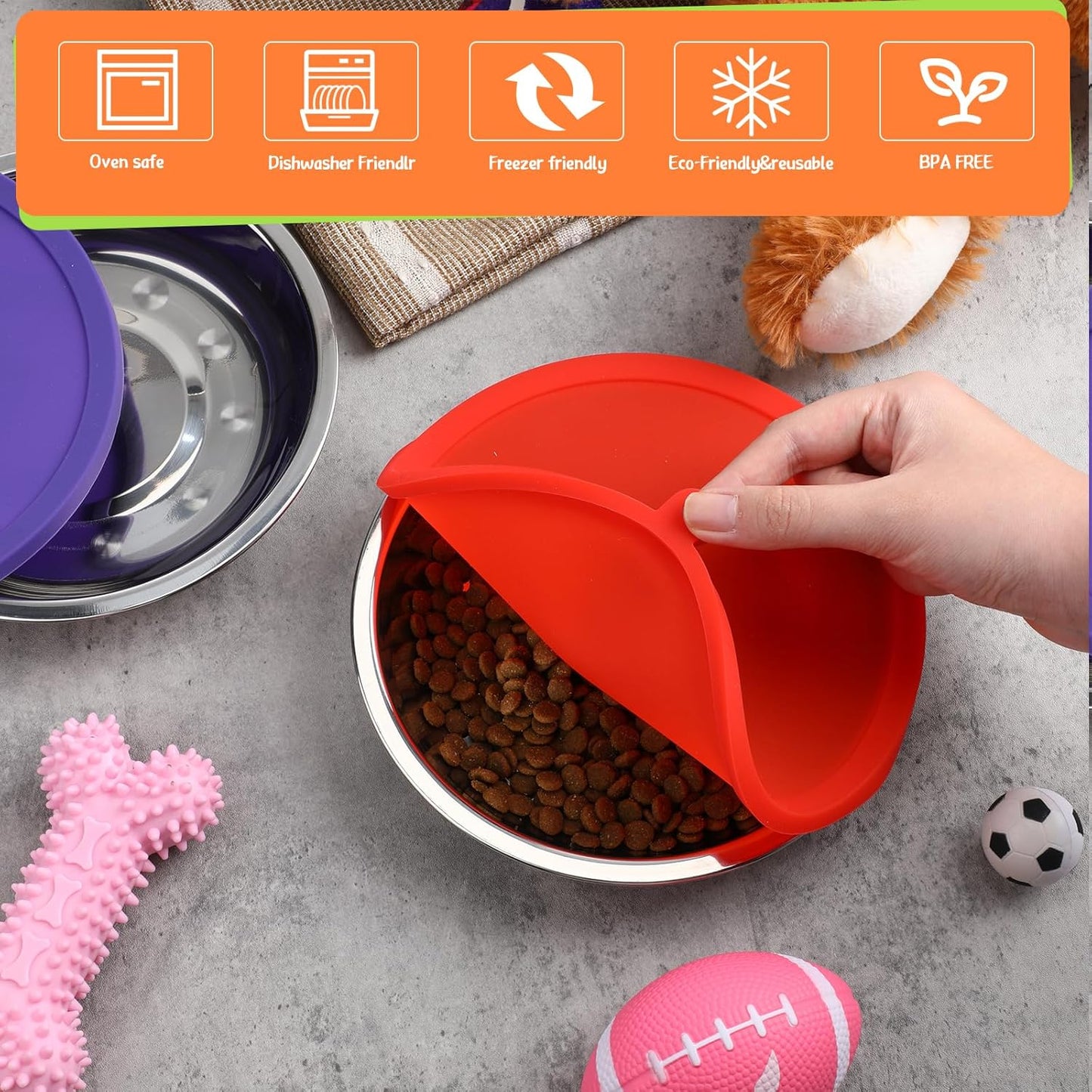 Patelai 6.3-inch stainless steel puppy bowls with leak proof lids