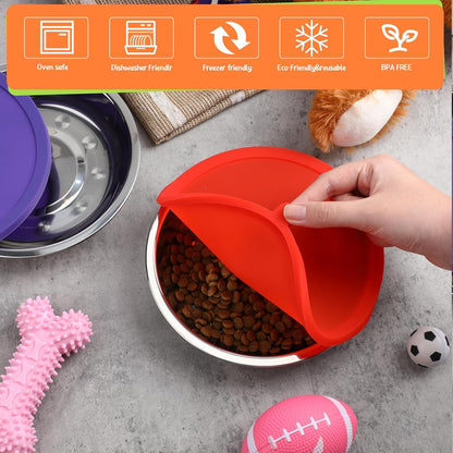 Patelai 6.3-inch stainless steel puppy bowls with leak proof lids