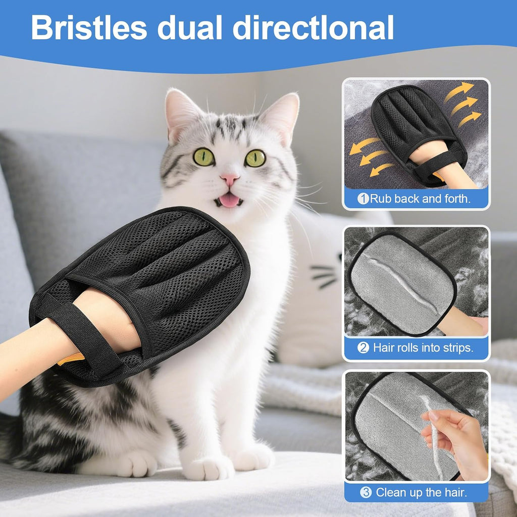 Person using Salhap glove to clean pet hair from sofa