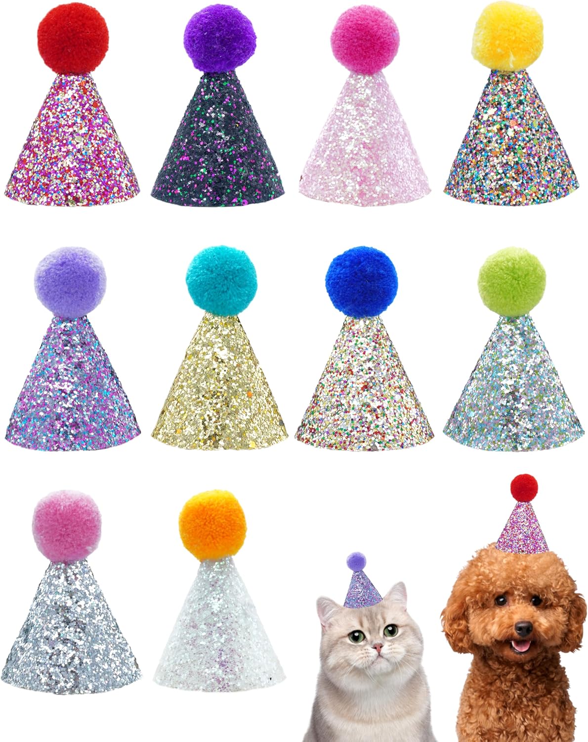 Pet Show 10 pack sequin mini party hats for small dogs