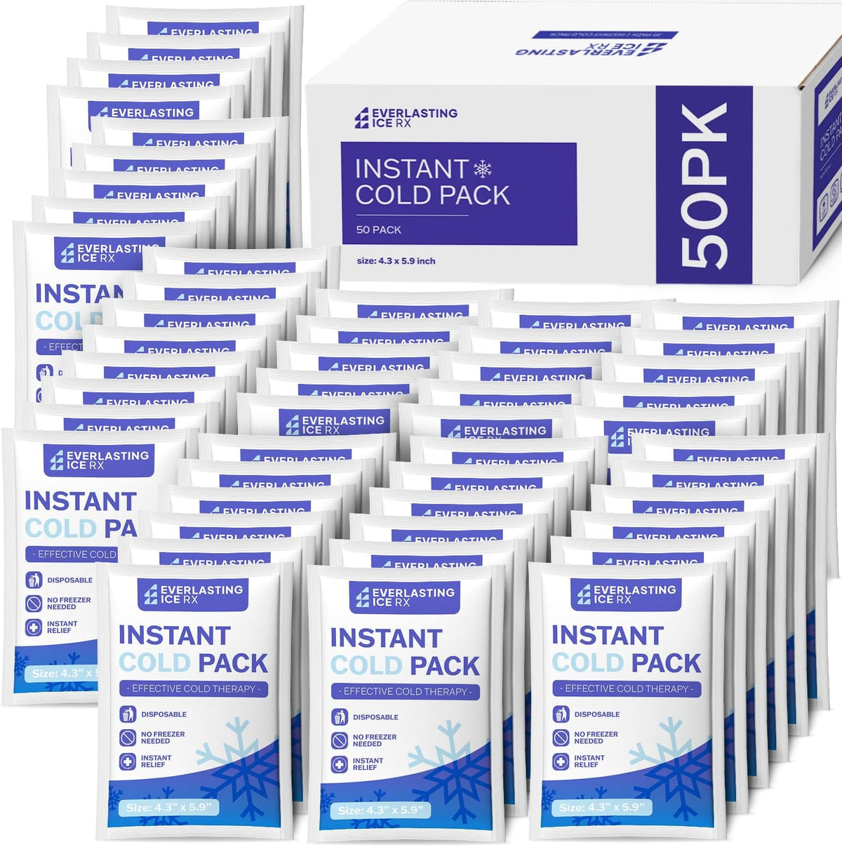 Everlasting Ice Rx instant cold packs 50 pack front view