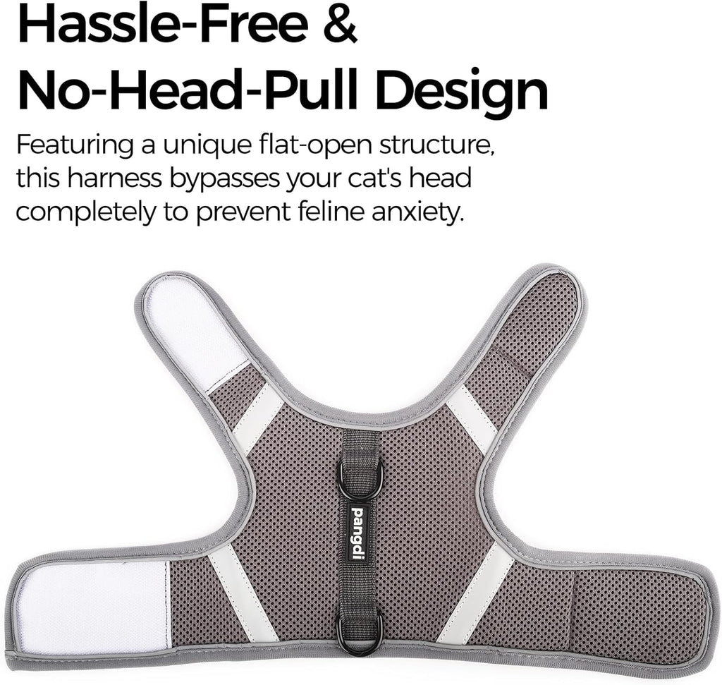 Secure hook and loop fasteners on adjustable grey cat harness