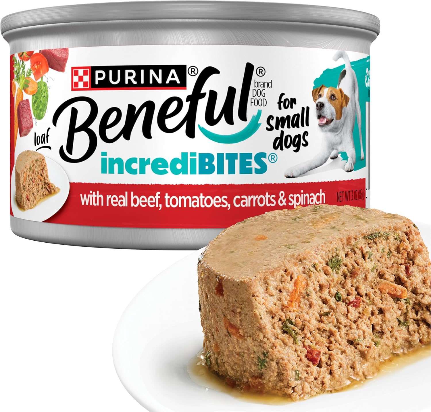 Purina Beneful Small Breed Wet Dog Food Variety Pack, IncrediBites Loaf, Chicken, Beef and Salmon Flavors - (2 Packs of 12) 3 oz. Cans - Image 14