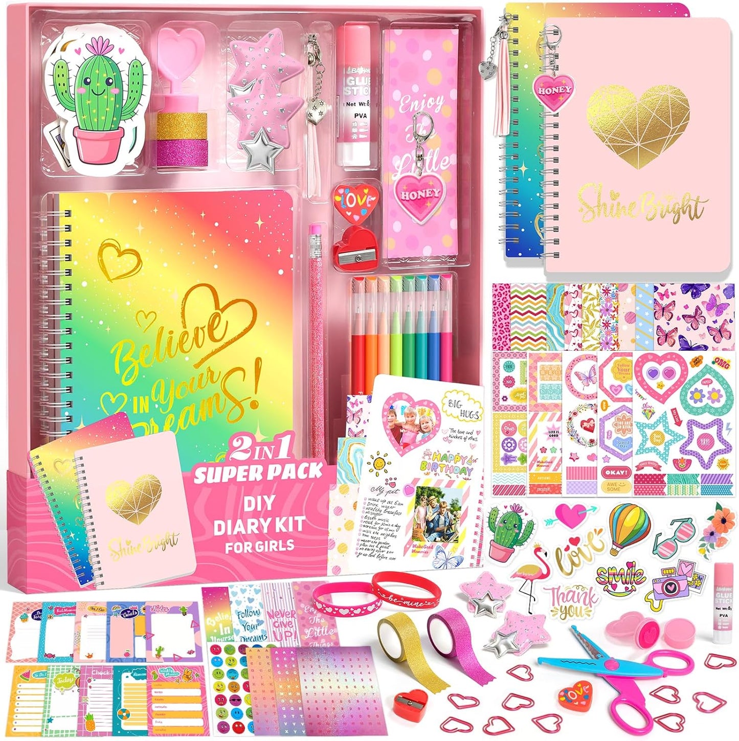 Axirata 2 pack DIY journal kit front view for girls