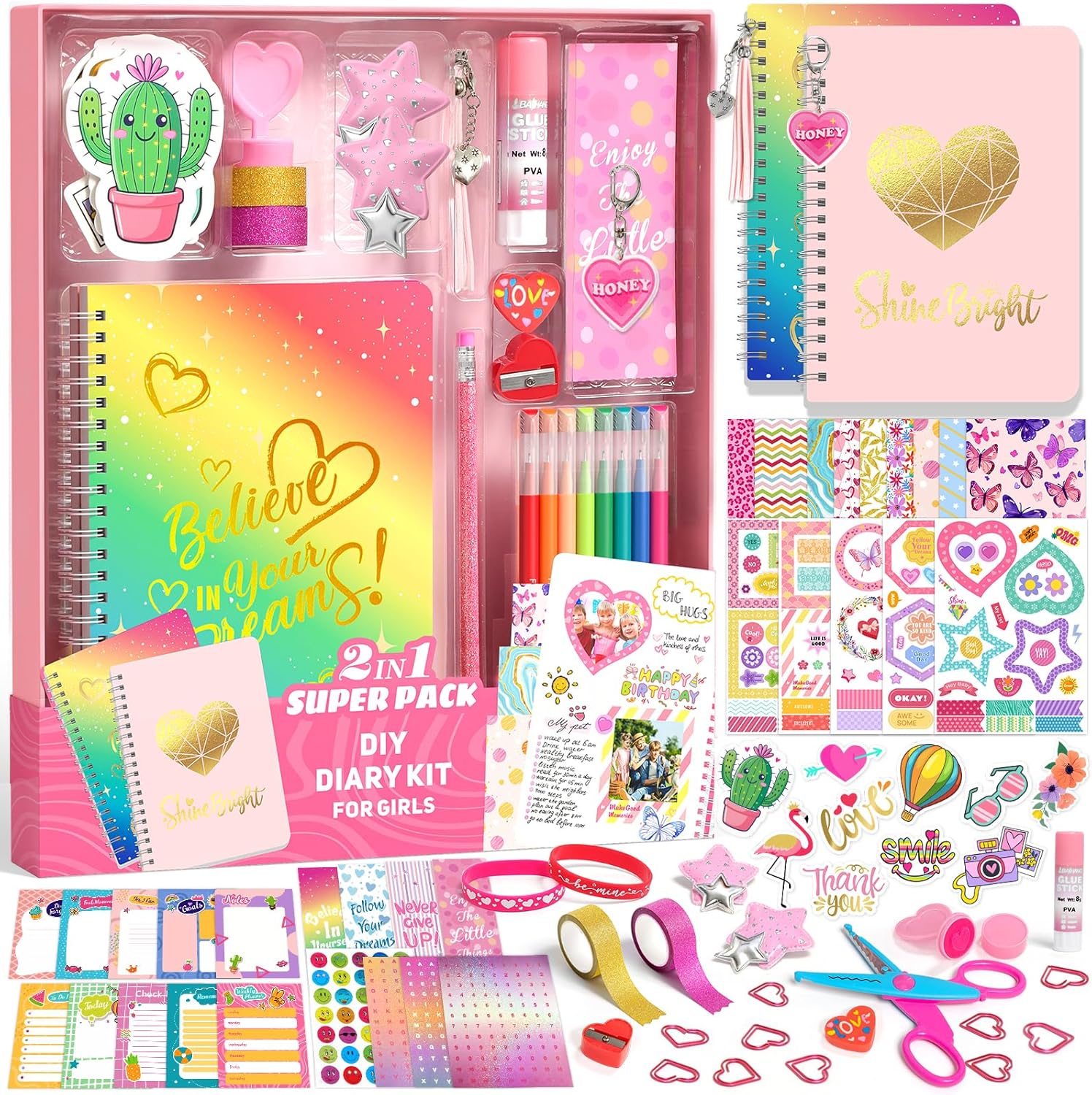 Axirata 2 pack DIY journal kit front view for girls