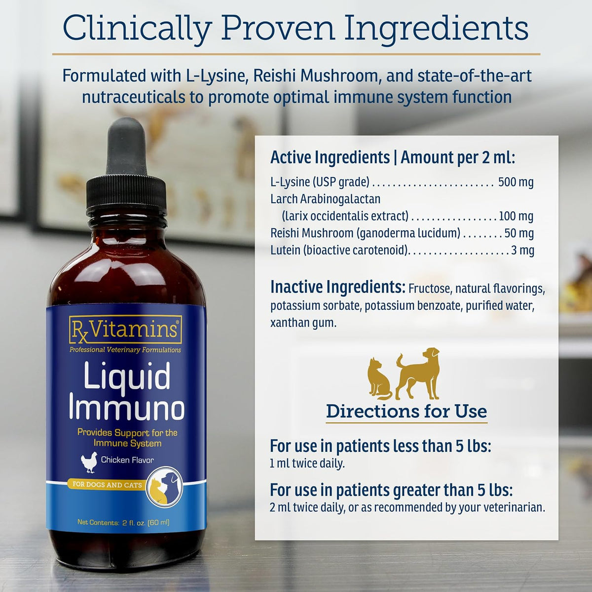Rx Vitamins Liquid Immuno chicken-flavored pet supplement packaged bottle
