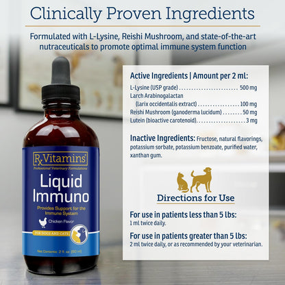 Rx Vitamins Liquid Immuno chicken-flavored pet supplement packaged bottle