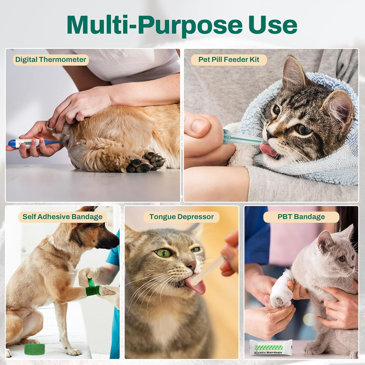 Rhino Rescue Cat and Dog First Aid Kit featuring the toothbrush and poop bag dispenser items.