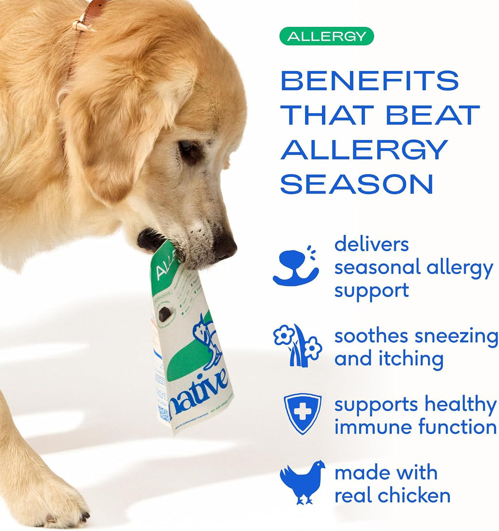 Premium air dried dog allergy chews with colostrum and probiotics for skin health.
