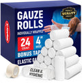 Mighty-X Premium Gauze Rolls 24 pack box front view with medical tape roll.