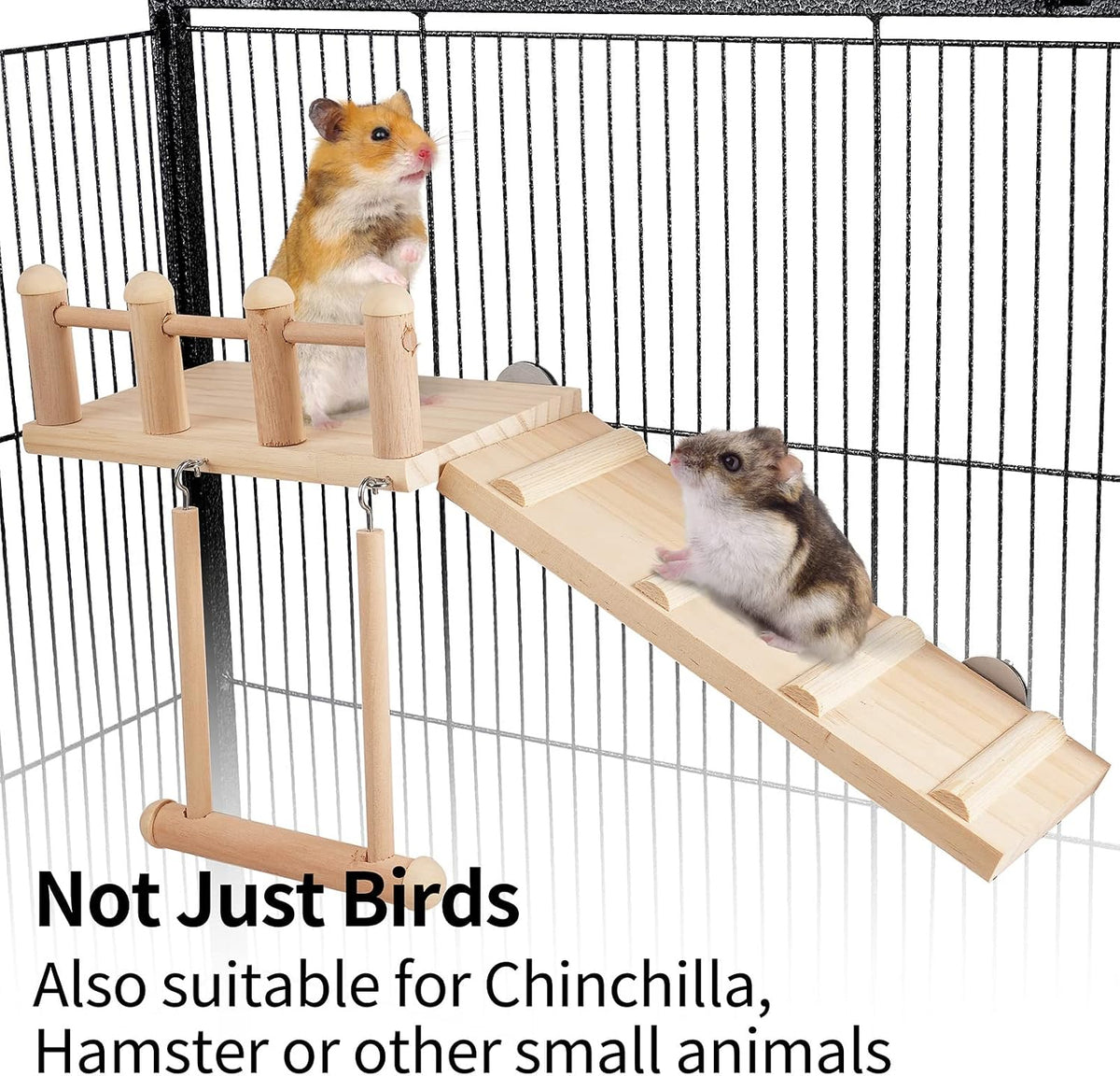 FrgKbTm Bird Perches Platform Swing with Climbing Ladder, Parakeet Cage Accessories Wooden Playing Gyms Exercise Sturdy for Small Birds - Image 5