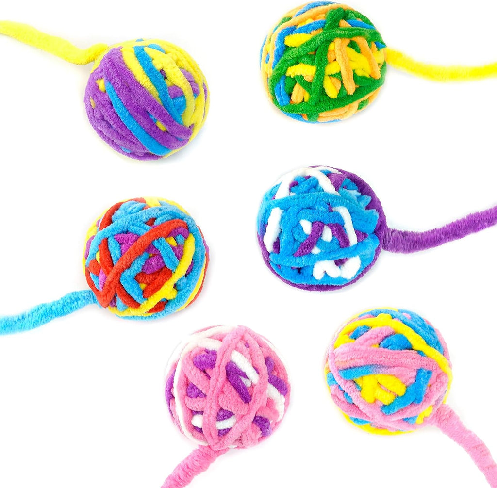 Close up of Chiwava yarn cat ball with bell and string
