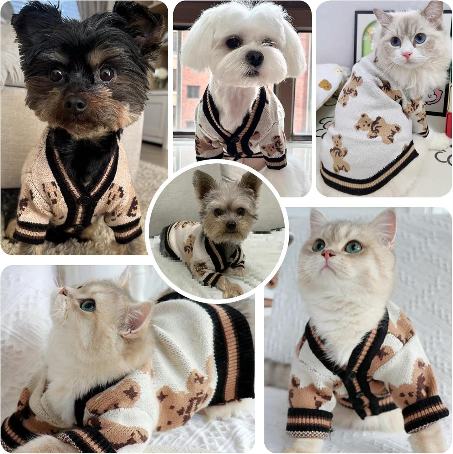 ABRRLO knitted puppy winter coat sweet v neck apparel on small breed