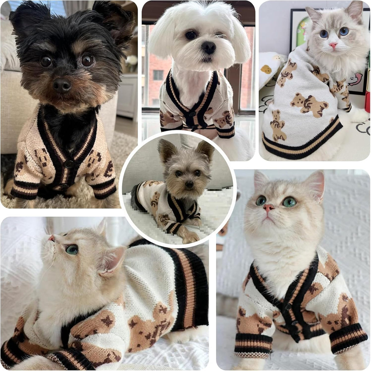 ABRRLO knitted puppy winter coat sweet v neck apparel on small breed