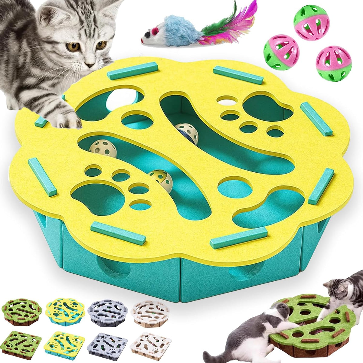 Cat Scratch Puzzle Enrichment Box, Cat Nail File Enrichment Box with Bell, Nail File Stress Free Alternative to Clippers and Grinders, Interactive Cats Puzzle Toy -Bite & Scratch Resistant (StyleA) - Image 12