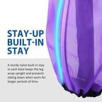 Close up look at the durable UV proof fine mesh material of the purple fly boots.