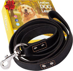 ADITYNA durable leather leash displaying its rust proof metal hardware and secure attachment points.