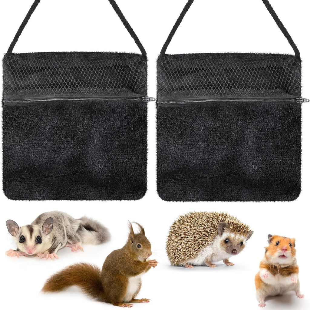 Sweetude 2 Pcs Sugar Glider Pouch Breathable Carrying Bonding Pouch Soft Hamster Carrier with Strap Zipper Small Animal Travel Sleeping Bag Cage Accessories for Rat Reptile Other Small Pets(Black) - Image 1