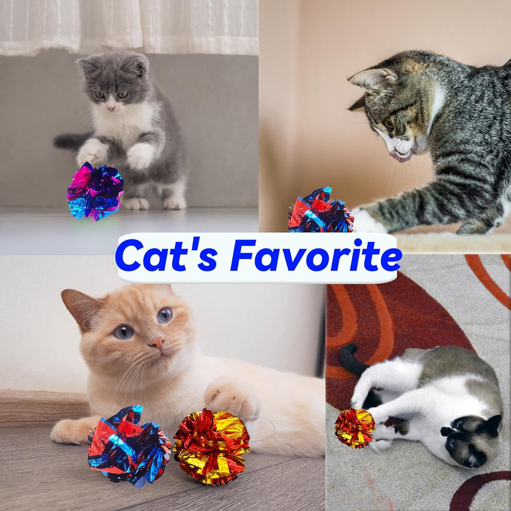 Lightweight and bouncy Mylar paper balls scattered on the floor for kittens.