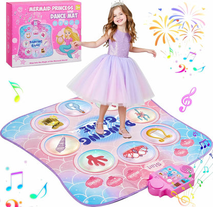Gleamkid Mermaid Dance Mat for kids front view with light up buttons