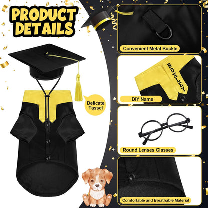 Huhumy 5 pieces puppy graduation clothing with round lensless glasses accessory