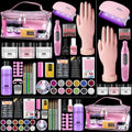 Yokilly acrylic nail kit front view showcasing the pink cosmetic bag and contents