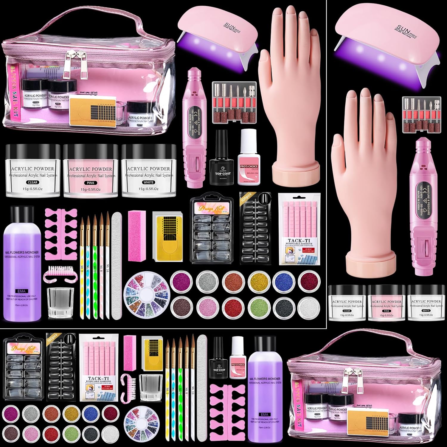 Yokilly acrylic nail kit for beginners with practice hand and pink bag