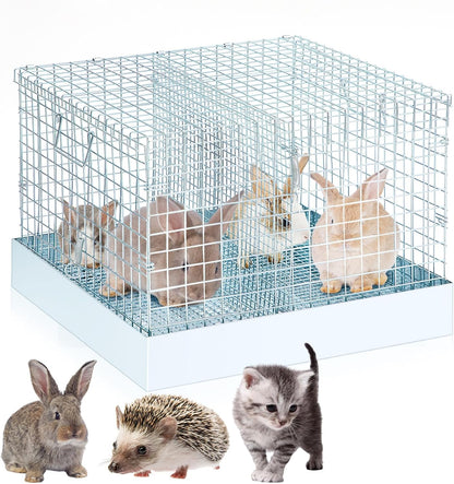 DoubleFill 2 Hole Foldable Rabbit Transport Cage, 18 x 18 x 14 in Portable Metal Bunny Carrier with Tray & Handles for Travel Temporary, Small Animal Cage for Guinea Pigs Hamster Indoor Outdoor - Image 9