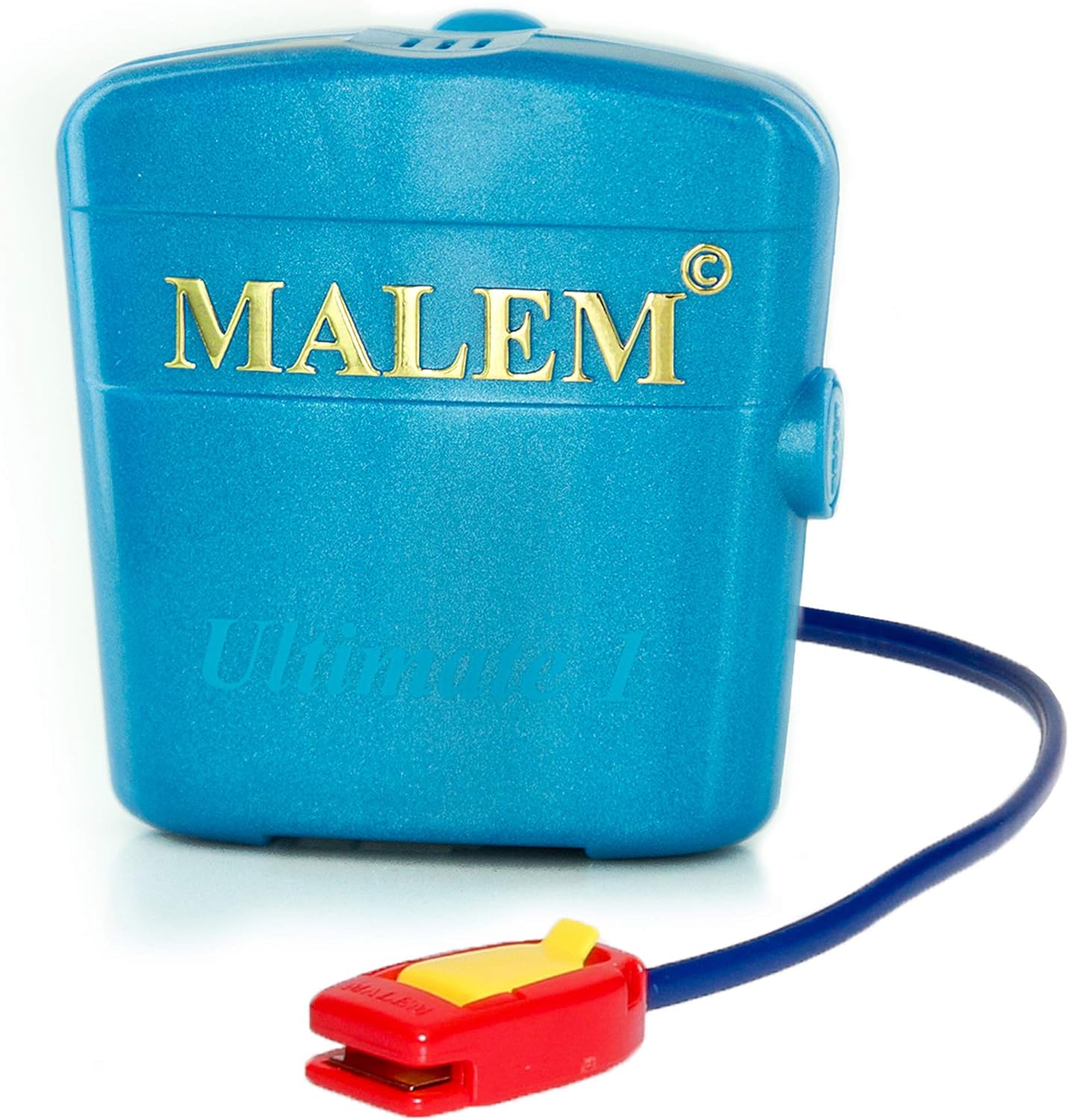 Malem Ultimate Bedwetting Alarm Blue front view showing the compact design.